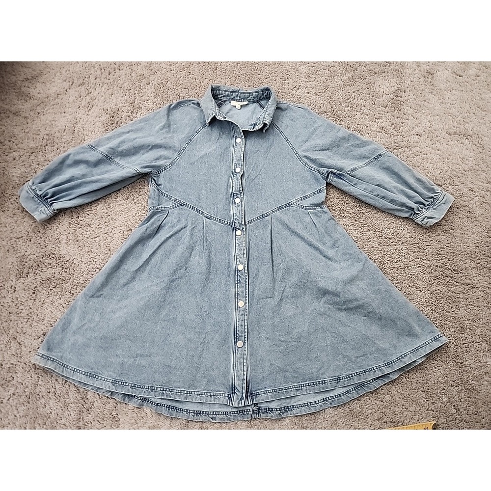Entro Denim Shirtdress Womens S Light Wash Blue Button Front Pleated A-Line
